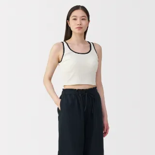 【MUJI 無印良品】女棉混彈性螺紋半截罩杯式坦克背心(柔白/黑色/淡綠/煙燻藍)