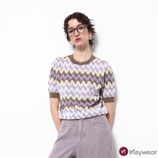 【KeyWear 奇威名品】波浪紋圓領針織短袖上衣