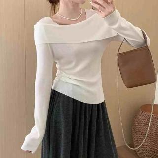【ONEY 歐妮】★針織一字領長袖內搭(女裝/女上衣/休閒/素色/長袖/日系)