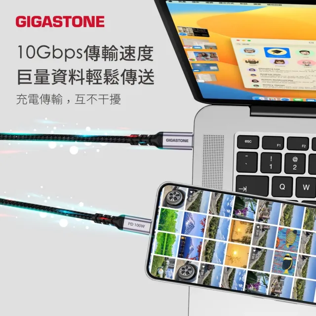 【Gigastone 立達國際】2入組 TypeC 100W 4K USB3.2 Gen2充電傳輸編織線 (iPhone17快充)