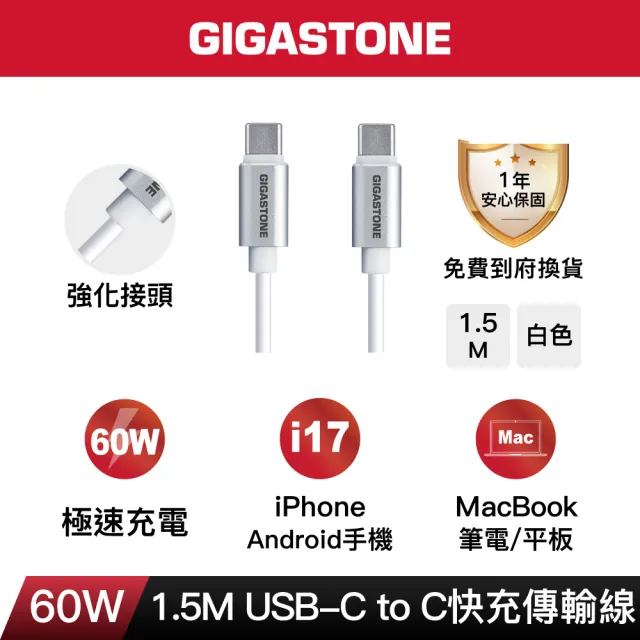 【Gigastone 立達國際】GaN 45W氮化鎵Type-C三孔快充充電器+C to C充電傳輸線(支援iPhone17/16/筆電充電頭)
