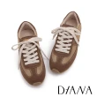 【DIANA】舒適異材質拼接綁帶平底德訓鞋(咖啡)