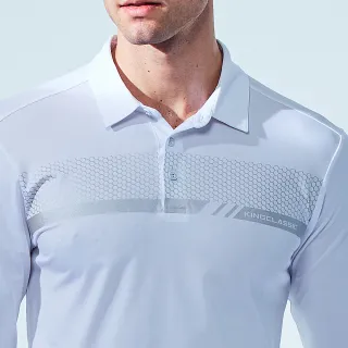 【KING GOLF】速達速達-網路獨家單特-男款蜂巢壓花長袖POLO衫/高爾夫球衫(白色)
