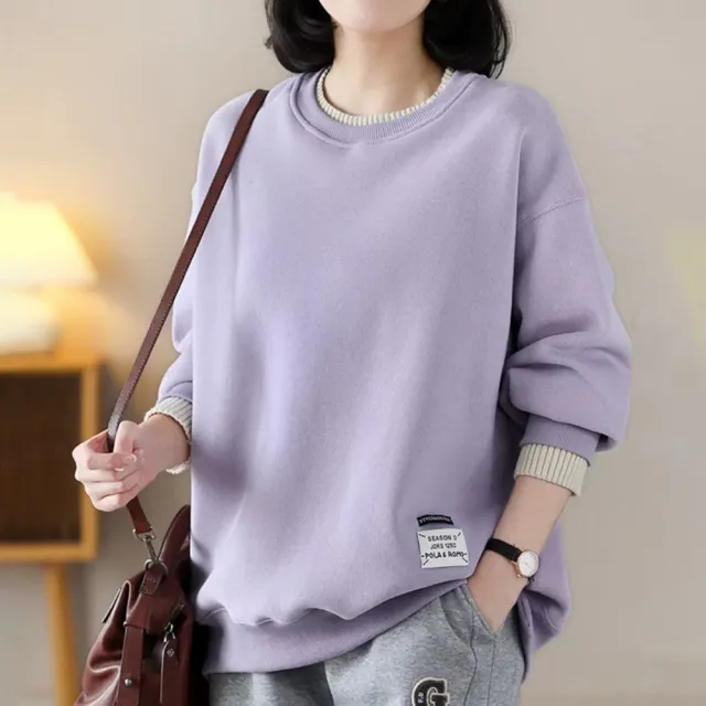 【NVDO】出清品 暖冬加絨保暖撞色圓領上衣-3色可選(M-XL/內加絨刷毛長袖上衣/F005/秋冬款)