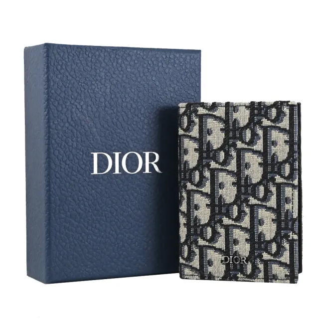 【Dior 迪奧】經典品牌LOGO緹花拼接信用卡證件名片夾(深藍)