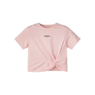 【GIORDANO 佐丹奴】童裝文字印花扭結短袖上衣(73 水晶粉紅)