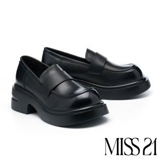 【MISS 21】復古學院風仿舊擦色樂福大頭厚底鞋(黑)