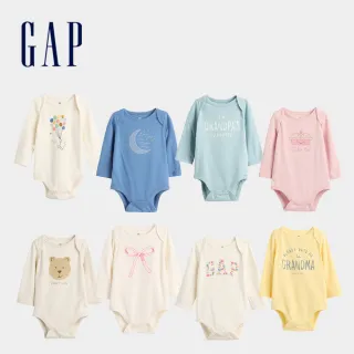 【GAP】嬰兒裝 印花圓領長袖包屁衣-多色任選(835259)