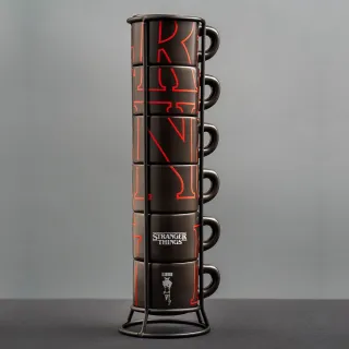 【Bialetti 比亞樂堤】Stranger Things怪奇物語-詭影變色陶瓷濃縮杯 6入杯架組(夜光呈現)