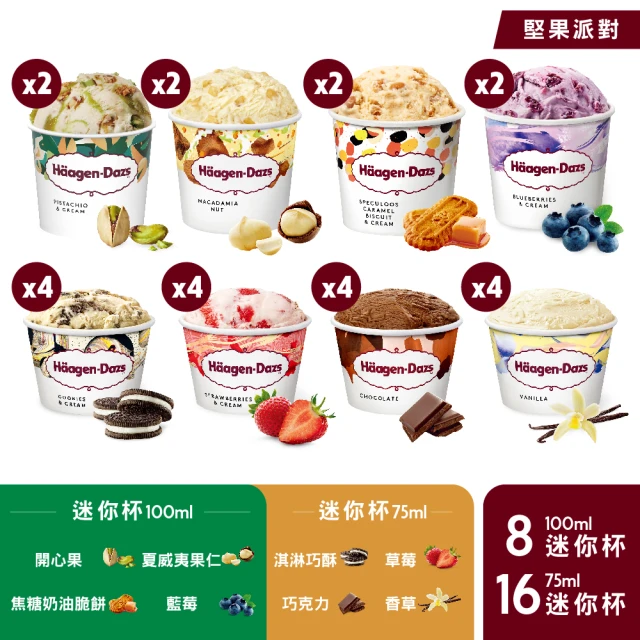 【哈根達斯_官方直營】獨家迷你杯24入組100ML 8入+75ML 16入(開心果派對/巧酥嘉年華 新上市)
