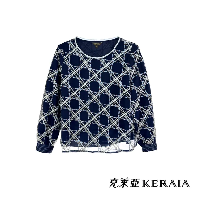 【KERAIA 克萊亞】晚月藍調格紋刺繡上衣