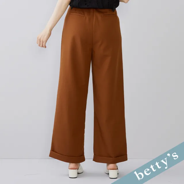 【betty’s 貝蒂思】出清品  腰頭刺繡素面反摺長褲(駝色)