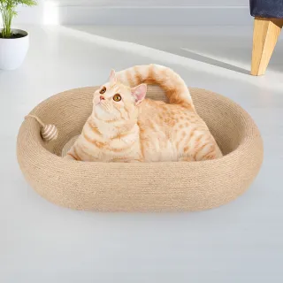 【貓本屋】橢圓形 劍麻深睡大空間貓抓板貓窩(耐磨耐抓不掉屑)