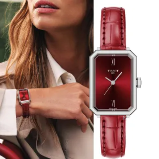 【TISSOT 天梭】SRV系列 復古簡約方型腕錶  女錶  手錶  紅色情人節 禮物(T1601101642300)