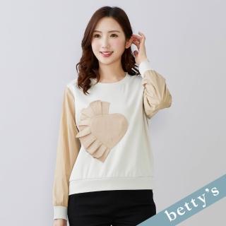 【betty’s 貝蒂思】出清品 壓褶愛心異材質拼接T-shirt(卡其)