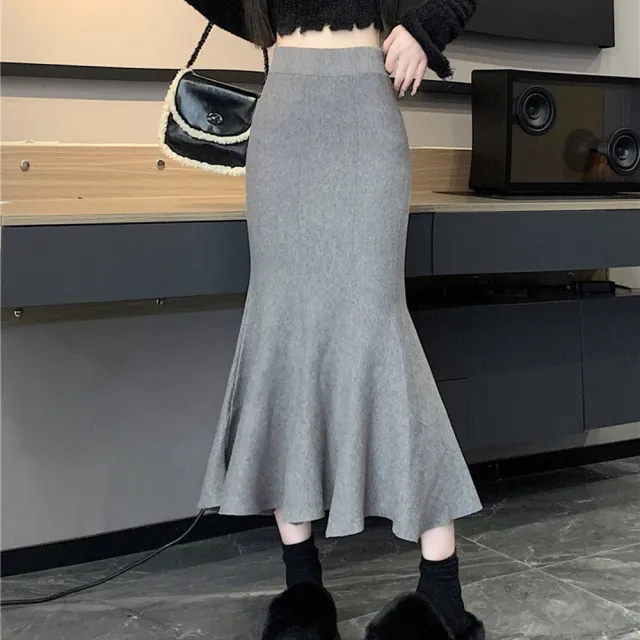【巴黎精品】高腰半身裙中長裙A字裙子大碼休閒大尺碼女裝(修身魚尾女裙子4色n1lg76)