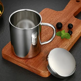 【媽媽咪呀】頂級316不鏽鋼杯 雙層隔熱防燙不銹鋼杯-帶蓋400ml(保溫保冰杯 馬克杯 辦公杯 保溫杯)