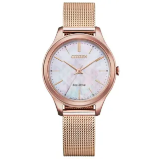 【CITIZEN 星辰】LADYS夢中幻影光動能不鏽鋼米蘭錶女錶-粉紅金32mm(EM0508-80Y)