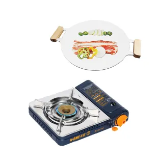 【卡旺】雙安全卡式爐+韓式陶瓷平面烤盤33cm(中秋烤肉K1-A002SD+IH-33)