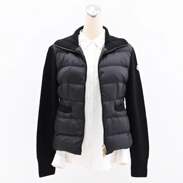 【MONCLER】簡約品牌LOGO雙向拉鍊加襯羊毛羽絨背心開襟衫外套(黑)