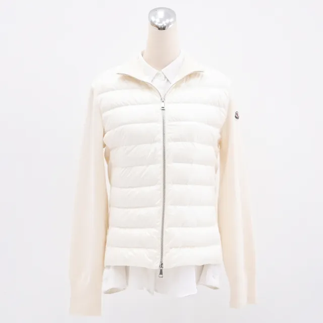 【MONCLER】簡約品牌LOGO雙向拉鍊加襯羊毛羽絨背心開襟衫外套(白)