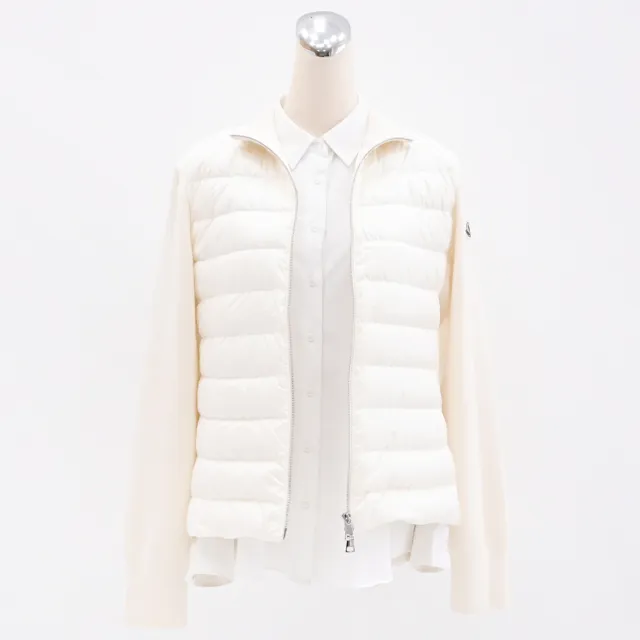 【MONCLER】簡約品牌LOGO雙向拉鍊加襯羊毛羽絨背心開襟衫外套(白)