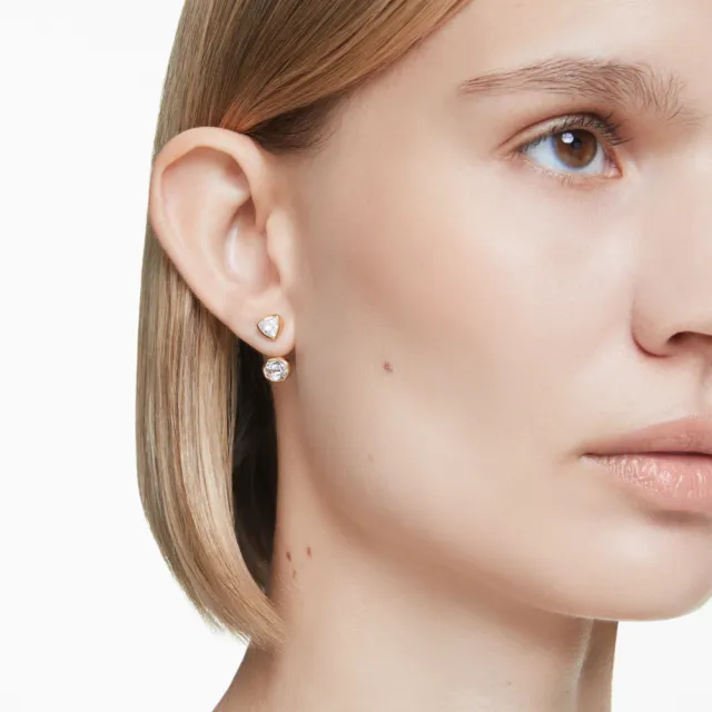 【SWAROVSKI 施華洛世奇】Imber 耳環袋 非對稱設計 混合式切割 白色 鍍金色(情人節禮物)