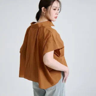 【M：MINb】紙感輕盈連袖寬襯衫(咖啡/中大尺碼女裝/大尺碼女裝/XL女裝/大尺碼上衣/上班穿搭)