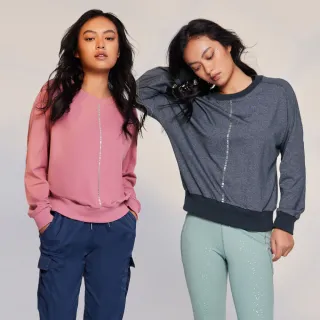 【YUANDONGLI 元動力】-O 俐落燙銀線條彈性連袖上衣(兩色；S-L；4223251604)