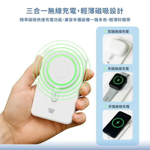 【Wephone】10000mAh 22.5W 五合一磁吸無線多功能行動電源(手機/手錶/耳機)