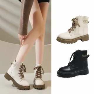 【SOFE MORE】平底短靴 女靴 馬丁靴 米白靴 靴子 後鬆緊拉鍊短筒靴 穩定防滑百搭靴(拉鍊靴 短靴 米白靴)
