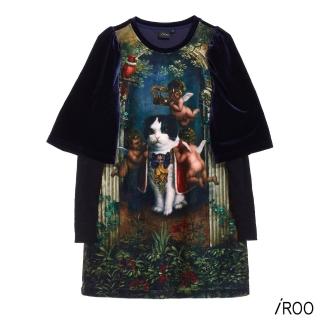 【iROO】歐式印花絨布洋裝