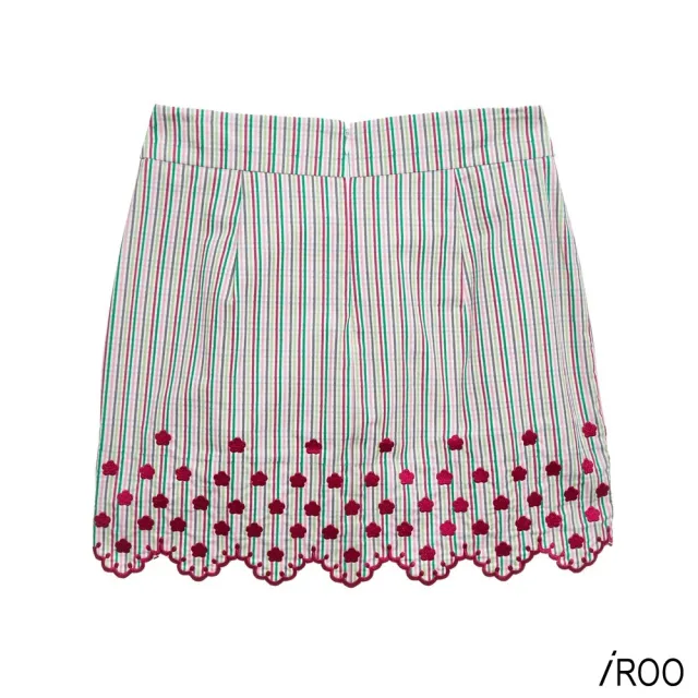 【iROO】彩色線條花朵刺繡短裙