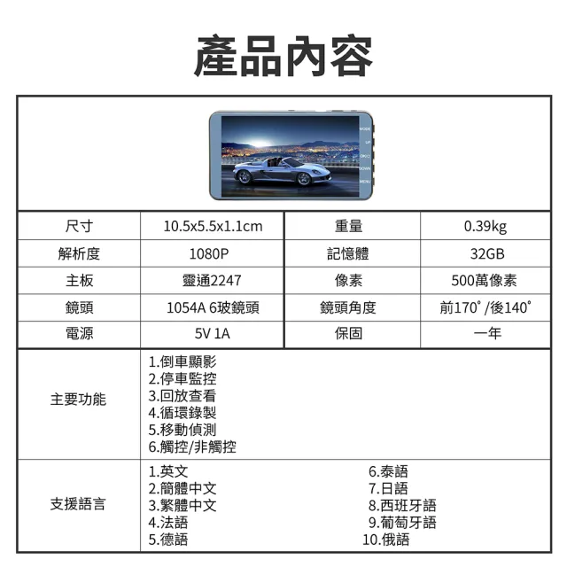 【JINPEI 錦沛】1080P Full HD 4吋全觸控 前後雙錄 行車記錄器 贈64GB(無記憶卡)