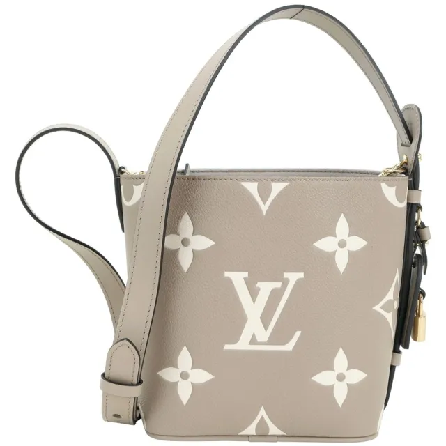 【Louis Vuitton 路易威登】M13045 All In BB 斑鳩灰押花粒面牛皮鎖頭吊飾多揹法水桶包(水桶包)