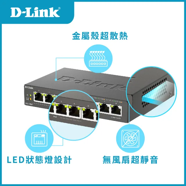 【D-Link】DGS-1008P 8埠port 1000M Gigabit超高速乙太網路桌上型無網管壁掛金屬PoE交換器GE switch Hub