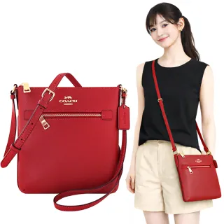 【COACH】防刮皮革斜背包(紅色)