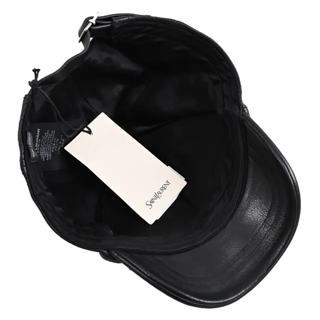 【YSL】簡約經典烙印LOGO小羊皮時尚遮陽帽棒球帽(黑)