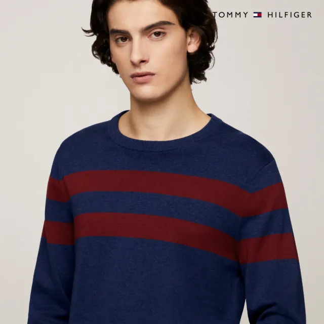 【TOMMY HILFIGER】官方旗艦館 條紋圓領針織毛衣_藍色