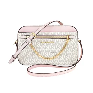 【Michael Kors】Jet Set Item LOGO PVC方形鍊帶相機斜背包(櫻花粉色)