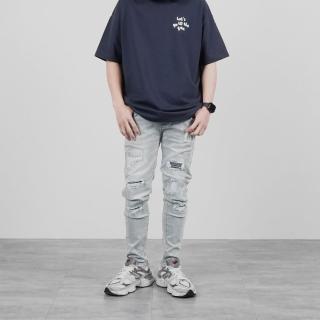 【AMERO】男女裝 補丁牛仔褲(男裝 女裝 補丁 彈性 牛仔褲)