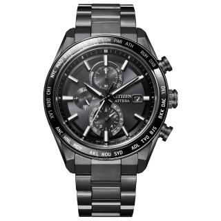 【CITIZEN 星辰】ATTESA 黑耀星辰電波光動能鈦金屬計時男錶-黑/42mm 禮物(AT8294-59E)送禮