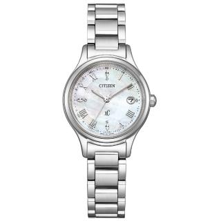 【CITIZEN 星辰】xC 耀眼微曦光動能電波鈦金屬女錶-銀/27mm 禮物(ES9490-52D)送禮