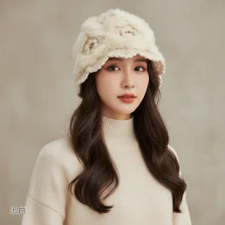 【HaNA 梨花】買一送一贈圍脖 凜烈寒冬溫柔包圍兔毛編織毛帽(編織毛帽 毛呢×針織混紋設計)