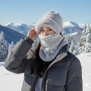 【HaNA 梨花】北國暖陽．毛絨鎖溫毛帽脖圍一體 保暖護耳溫暖加分(毛帽 秋冬穿搭)