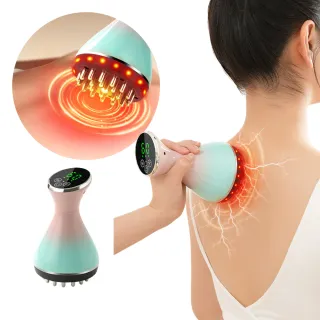 【OMG】多功能電動疏通經絡刷 紅光恆溫熱敷震動按摩器 養生刮痧儀(背部/頸部/腿部按摩器)