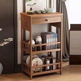 【優美家居】新中式茶几 邊桌 邊幾 置物推車 移動置物架 層架 茶具零食收納(2層30帶抽屜 寬敞檯面預購15天)