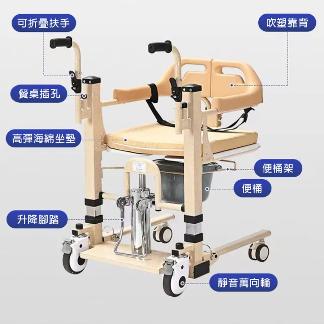 【EARISE 雅蘭仕】多功能移動神器 液壓移位機(液壓升降坐便椅 可洗澡坐便器防滑椅)