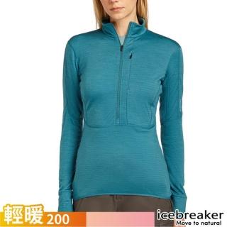 【Icebreaker】女 DESCENDER RealFleece 刷毛保暖半開襟長袖上衣-200(IBBA56YM-0GQ 湖水藍)