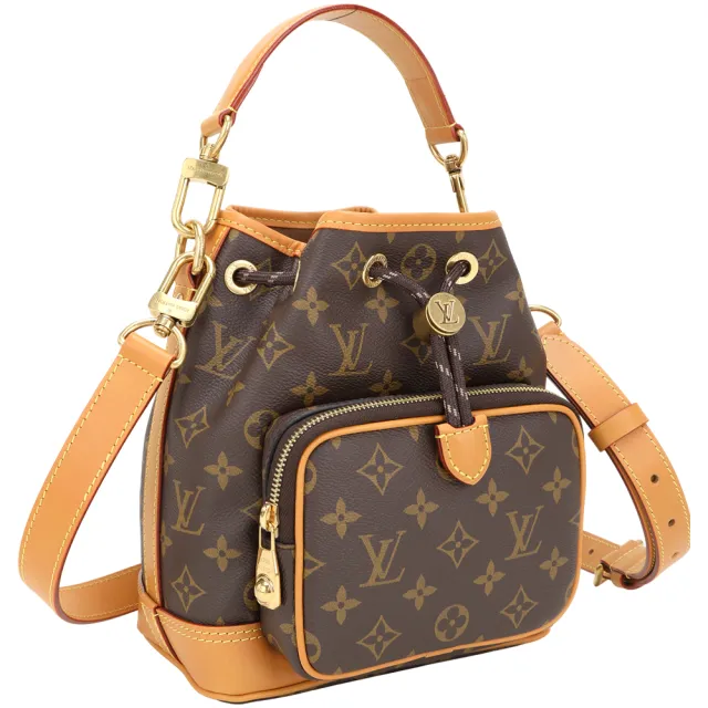【Louis Vuitton 路易威登】M14017 Noe Cargo 咖啡老花帆布拼牛皮束口手提肩背水桶包(水桶包 肩背 斜背)